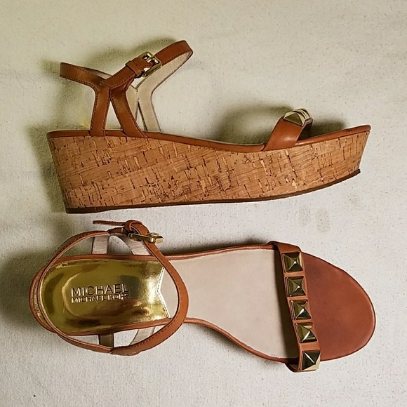 Michael Kors Shoes - Michael Kors Cork Platform Strappy Leather Sandals